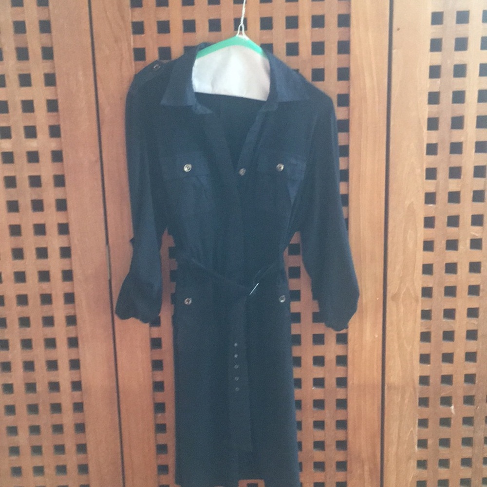 Military inspired navy blue shirt dress